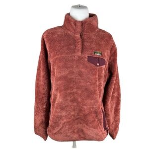 Women’s Y2K L.L. Bean Quarter Snap Deep Pile Pullover Coral Jacket Size L